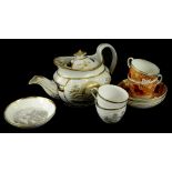 A collection of 19thC English porcelain to include a Newhall oval coffee pot decorated with river