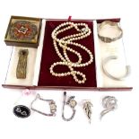 Costume jewellery, comprising faux pearl necklace, two Oris wristwatches, silver plated bangle,