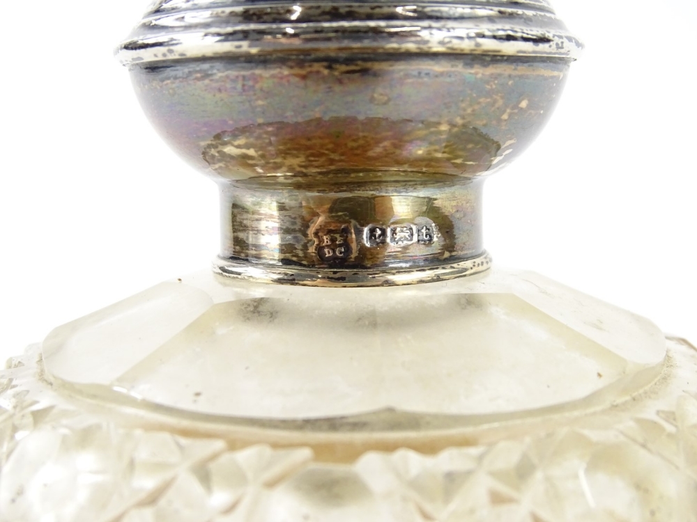 A George V cut glass globular scent bottle, with silver collar and top, the top cast with berries - Image 2 of 2