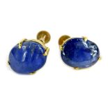 A 9ct gold polished sapphire earrings, screw back earrings, each set with single stone in claw