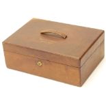 A 19thC leather dispatch type box, the hinged lid with a loop handle, Bramah lock, stamped to the