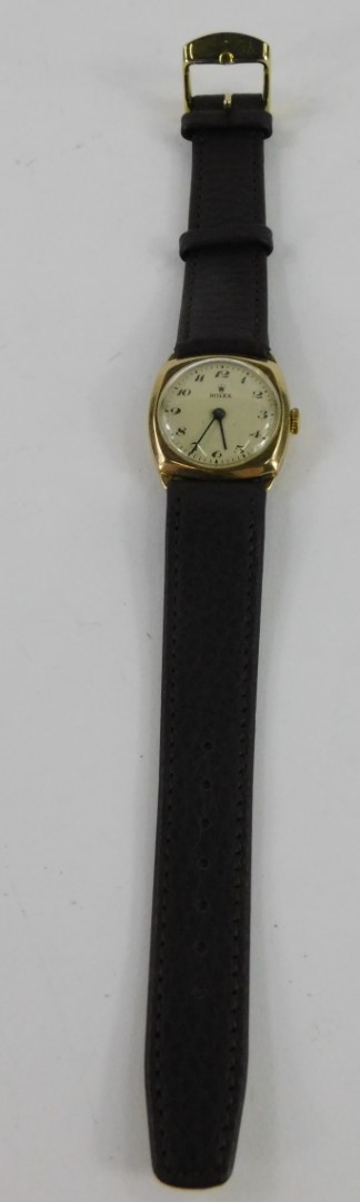 A Rolex 9ct gold gentleman's wristwatch, with cream circular dial, in square watch head, with blue - Image 2 of 2