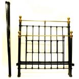 A Victorian brass and iron double bed head and foot, with turned finials, side rails, etc., 136cm