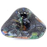 A 1950's/60's Murano type triangular bowl, multi coloured with silver coloured inclusions,
