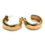 A pair of 9ct gold hoop earrings, of plain design with butterfly backs, the hoops 1.8cm diameter,
