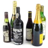 A collection of wines and spirits, to include Veuve Clicquot and Lanson champagne, Kopke 1983