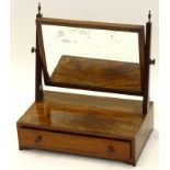 A 19thC mahogany and chequer banded dressing table mirror, the rectangular plate, the base with a