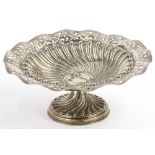 A late Victorian silver centrepiece or comport, with fluted decoration, in a vacant 'C' scroll