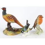 A Royal Crown Derby pheasant, a Goebel robin and a Goebel Great Tit.