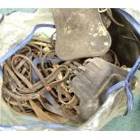 A large quantity of leather bridle and riding tack.