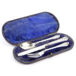 A three piece Victorian silver christening set, comprising knife, fork and spoon, London 1870, (AF),