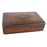 A late 19thC French burr yew kingwood and ebony box, the lock stamped Susse Fres à Paris, 21cm