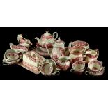 A collection of red printed pottery, to include teapot, coffee pot, jugs, etc., patterns to