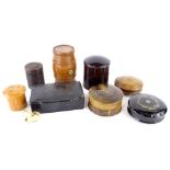 A collection of treen etc., to include an olive wood circular box and cover, a papier mache box with