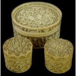 A late 19thC Chinese carved canton ivory box and cover, decorated with flowers, leaves, etc., with