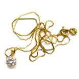 A 9ct gold cubic zirconia set pendant and chain, the pendant with single CZ stone in six claw