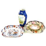 A collection of porcelain, to include a Coalport type vase decorated with birds on a blue ground,