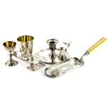 A collection of silver plate, to include a small communion type chalice or egg cup, with