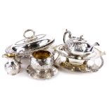 A collection of silver plate, to include an oval entree dish and cover, with gadrooned border, three