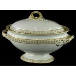 A Royal Worcester porcelain two handled tureen and cover, decorated with gilt floral and leaf