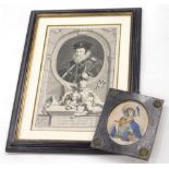 19thC School. Dandy, hand coloured engraving in ebonised papier mache frame and a print of William