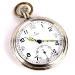 An Omega plated military pocket watch, with a white enamel dial, the case engraved G.S.T.P. Y05154.