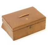 A 19thC leather dispatch box, the hinged lid decorated with gilt, crown and M (AF). Provenance: