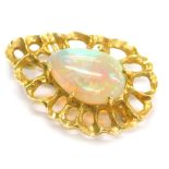 A pear shaped opal brooch, set with single opal approx 17.2mm x 12mm, with a strong green colour, in