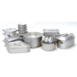 A quantity of aluminium pans, to include fish kettle cover, sets of pans etc.