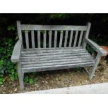 A slatted garden bench.