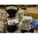 British Asco Bakelite scales, Weylux scales, Coopers food and meat grinder, etc, (a quantity).