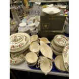 Part tea and dinner wares, boxed Edinburgh crystal glasses, cabinet plate etc. (2 trays and loose).