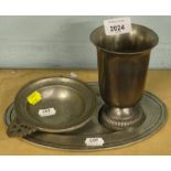 Various items of pewter, to include an oval tray, goblet, etc., (3).