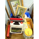 A child's Petite typewriter, cabinet plates, retro telephone, pictures, prints, etc., (a quantity).