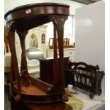 A pair of mahogany demi lune tables, each on cabriole legs, a small onyx table, and a magazine