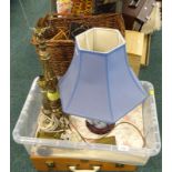 Various table lamps, metal tin, wicker baskets, etc., (a quantity). Provenance: The Estate of Miss