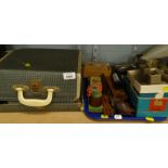 A cased Liliput typewriter, various cards, boxed viewmaster, dominoes, treen, etc., (1 tray and