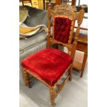 Victorian walnut side chair, upholstered in deep red velvet.