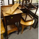 A 19thC oak bedside cabinet, with single door and under tier, three peg coat rack, walnut occasional