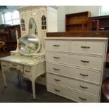 A white painted part bedroom suite, comprising chest of drawers, dressing table, and wardrobe (3).