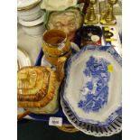 Decorative china effects, to include a Beswick character jug of Sairey Gamp, various blue and