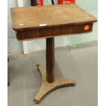 A 19thC mahogany occasional table, the square top with a side drawers, on octagonal column and