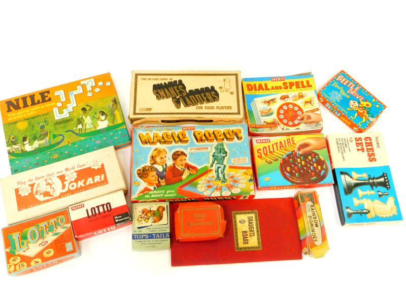 Games and toys, including Jokari Magic Robot., Dial and Spell., Tops and Tails, and Lotto. (a