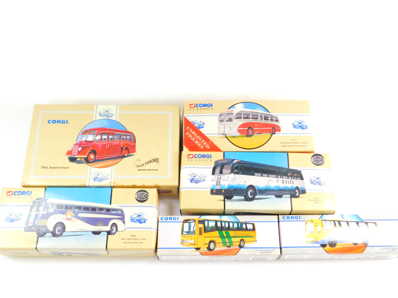 A Corgi die cast Felix Coaches of Bedford OB coach, New York Worlds Fair yellow coach 743, yellow