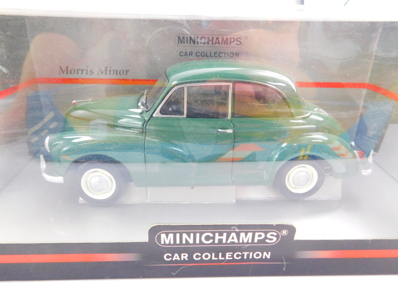 A Minichamps die cast model of a Morris Minor, scale 1:18, Rico model of an Austin 7 Deluxe saloon - Image 6 of 7