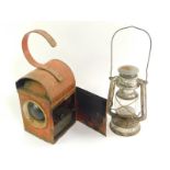 An LBB railway hand lamp, together with a hurricane lamp. (2)