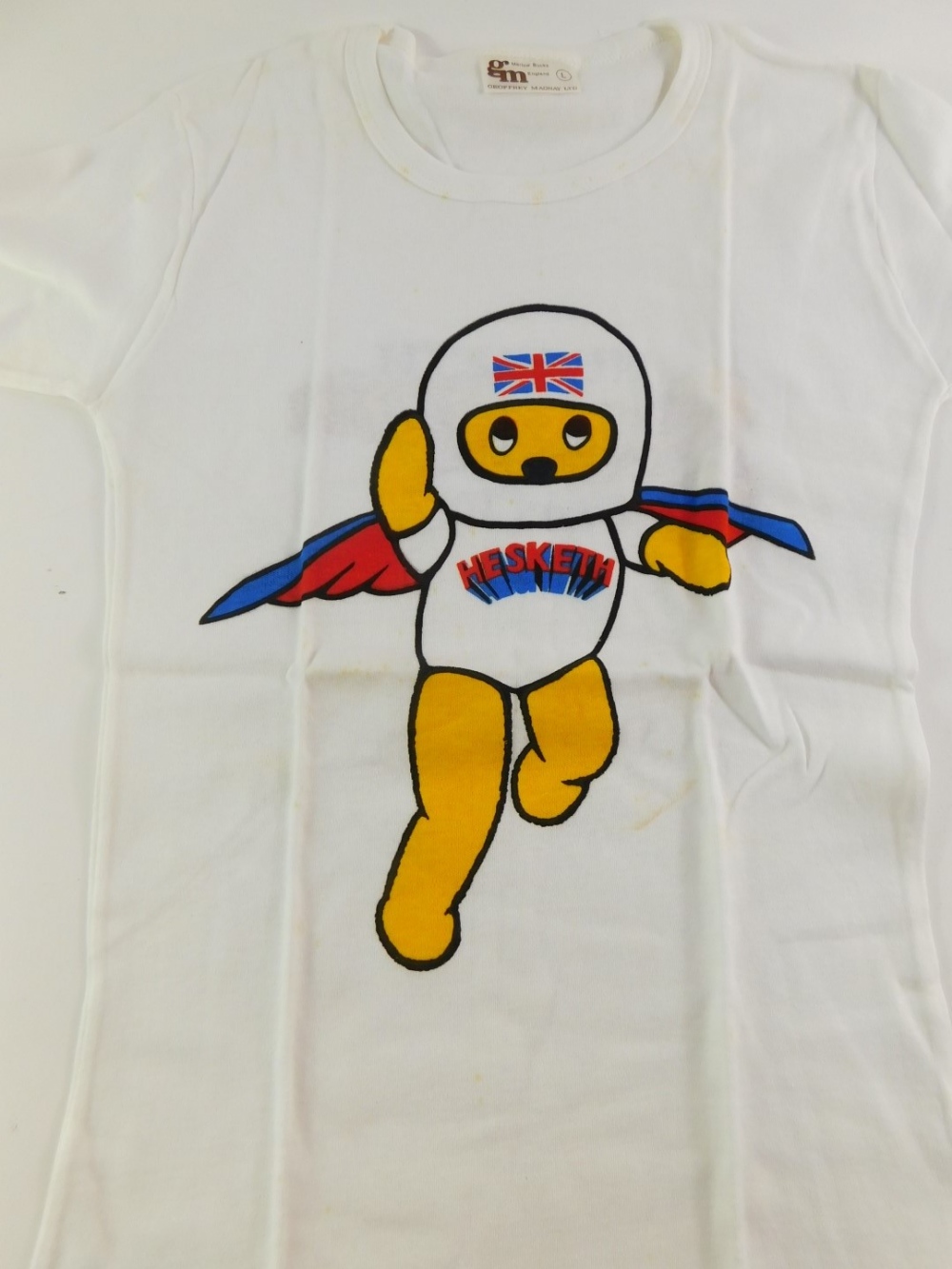 A Mid 1970's Hesketh Racing 'Superbear' lady's 'pit girl' t-shirt, white cotton with applied logo to - Image 3 of 4