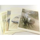 After Frederick Gordon Crosby. Five unframed motor racing prints, plate size 38cm x 41cm.