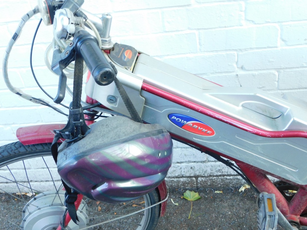 A Powabyke electric bicyle, red and silver metal chassis, with power pack and helmet. - Image 2 of 4