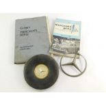 A Mercedes 280SE 1972 steering wheel boss, Mercedes mascot, 220 Motor manual 1956-60, and Glenn's